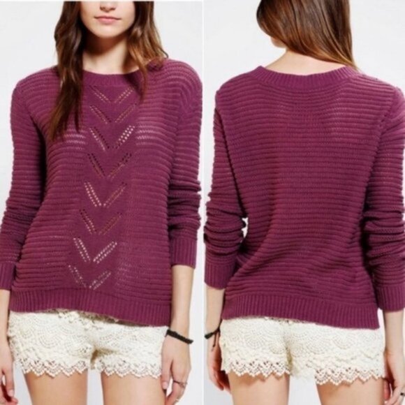 Urban Outfitters‎ Knit Sweater Kimchi Blue Chevron Pointelle Purple Size Small S - Picture 1 of 8